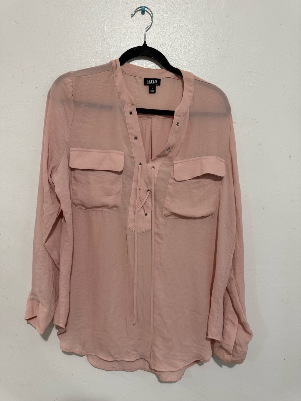 a.n.a Blush Pink Lace-Up Utility Blouse